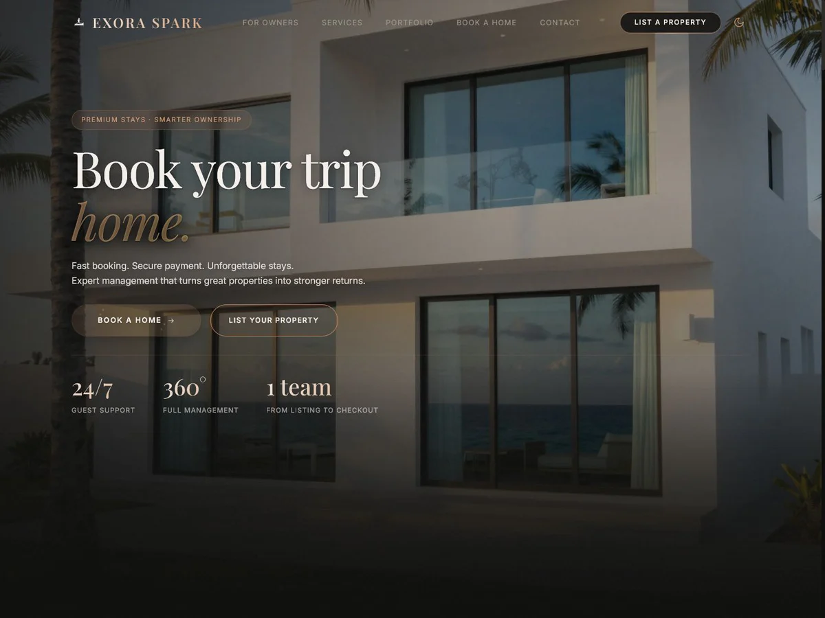 Exora Spark luxury stays homepage